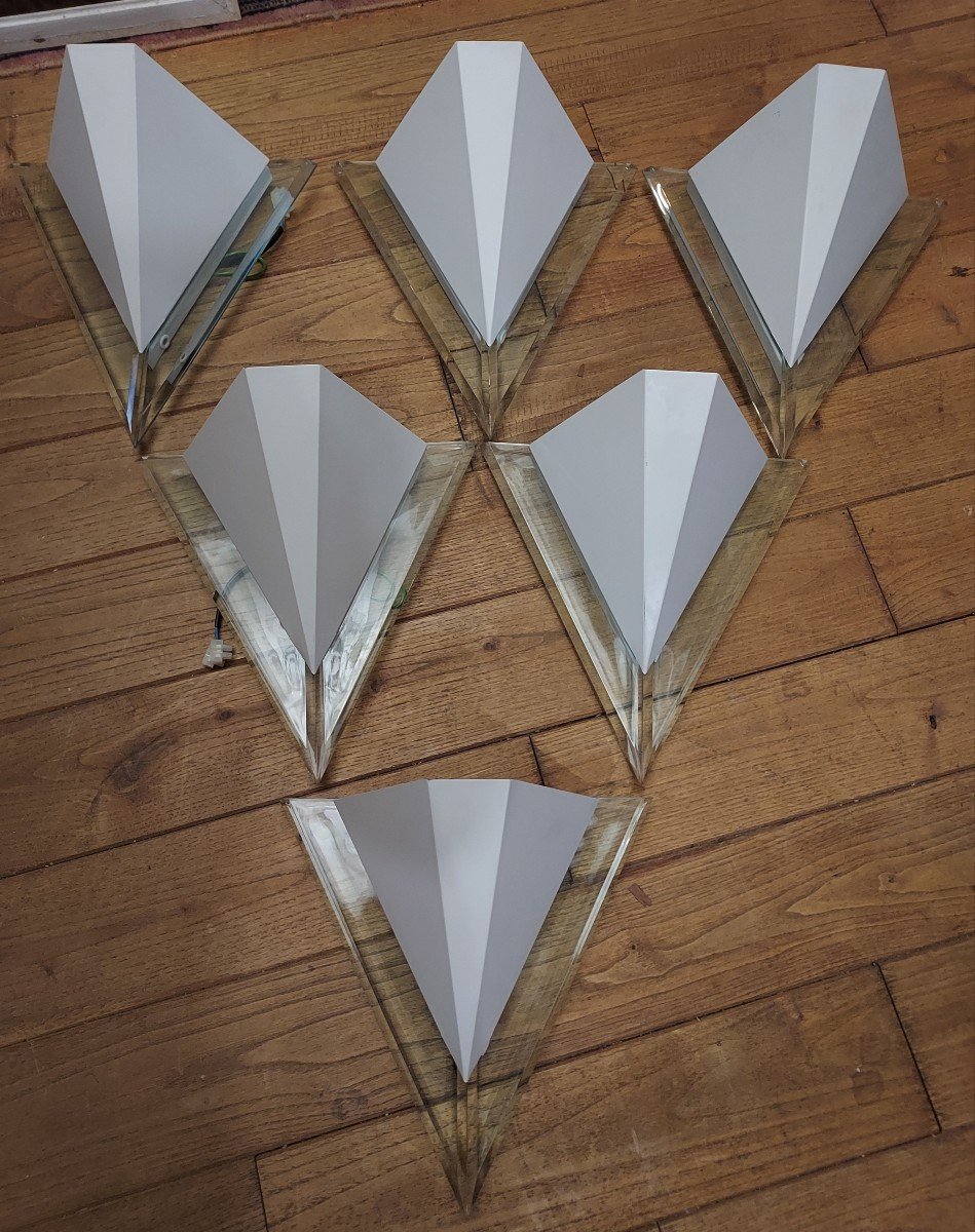 Set Of 6 Modernist Wall Lights In Art Deco Style