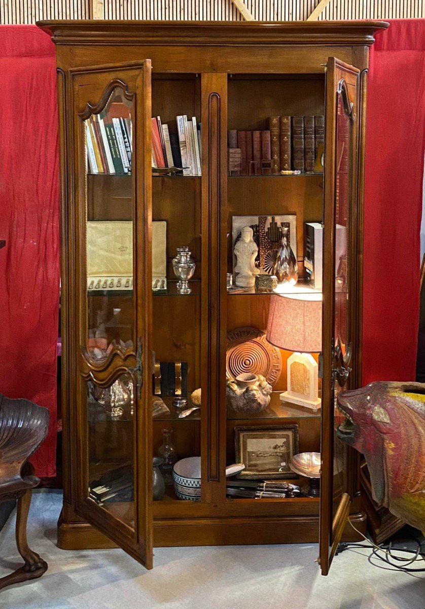 Louis XV Style Cherry Wood Showcase Bookcase