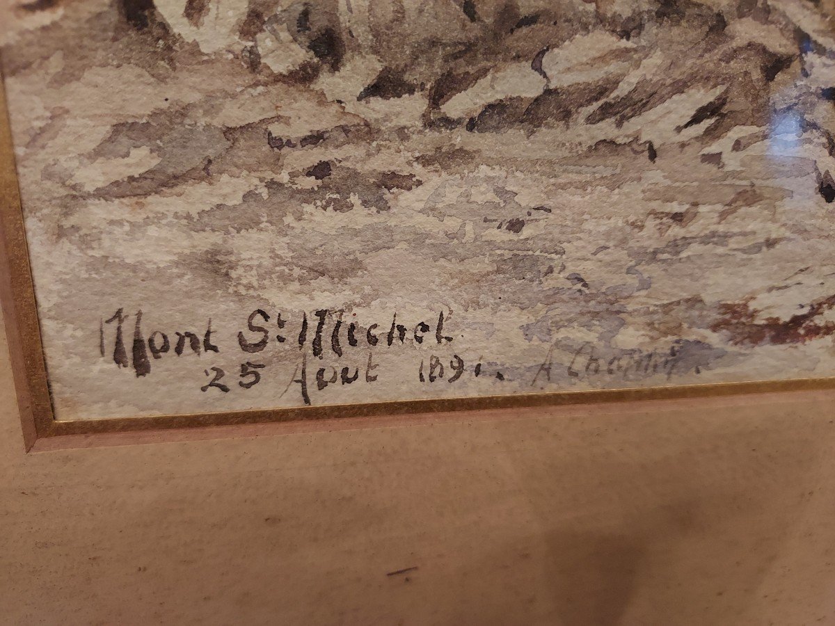 Aquarelle Vue Du Mont Saint Michel Datée Et Signée 25 Aout 1891 à identifier -photo-2