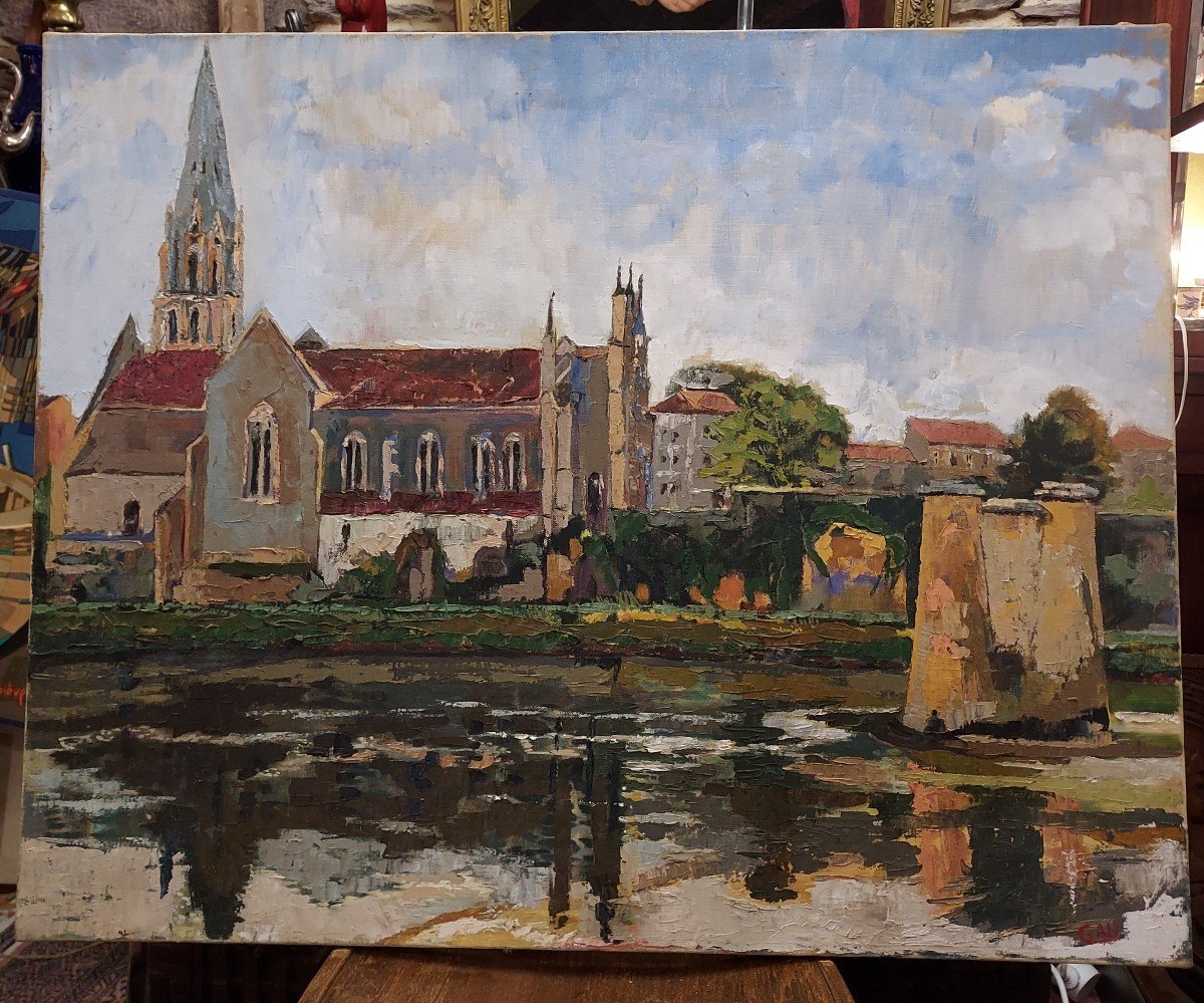 Oil On Canvas Saint Gervais De Langon Church (gironde)