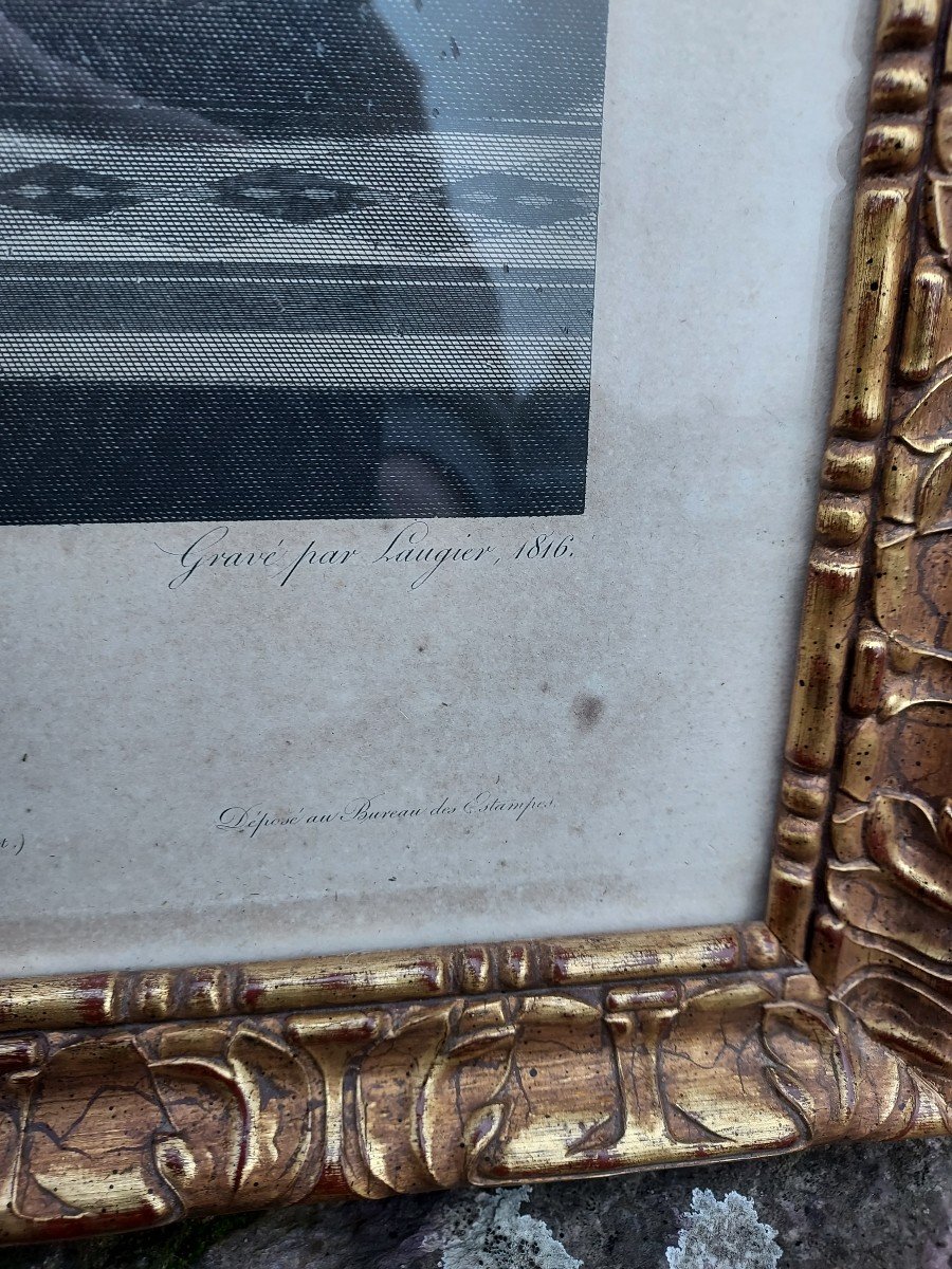 19th Century Engraving Hero And Leandre Framed In Golden Wood -photo-3