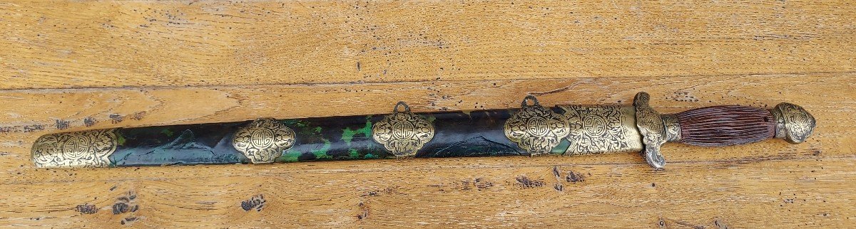 Sabre Court Chinois XIXe Siècle Fourreau En écaille type Jian