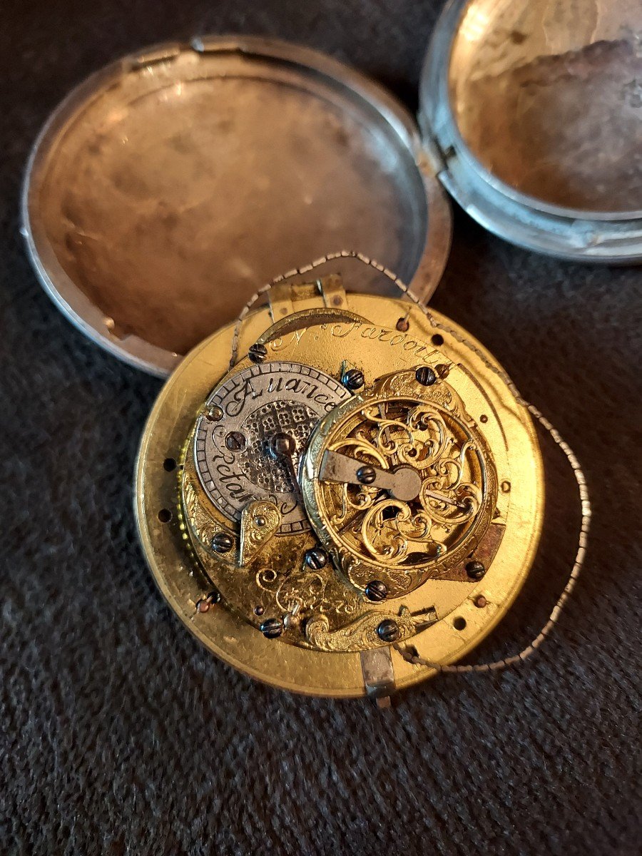 Large Rooster Pocket Watch In Silver Paris 18th Century 1788-1789-photo-1