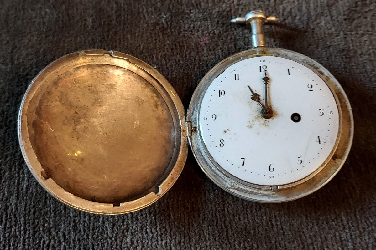 Large Rooster Pocket Watch In Silver Paris 18th Century 1788-1789