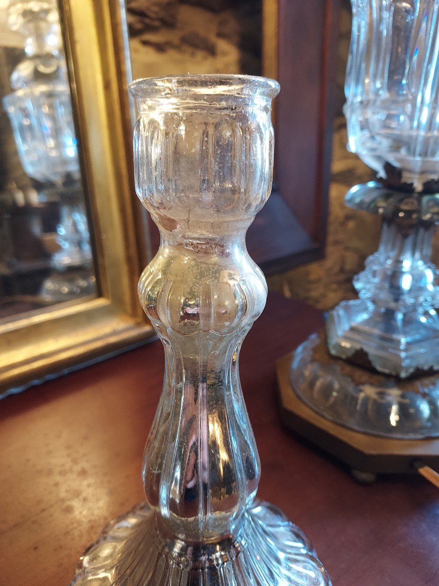 Paire De Bougeoir En Verre églomisé-photo-4