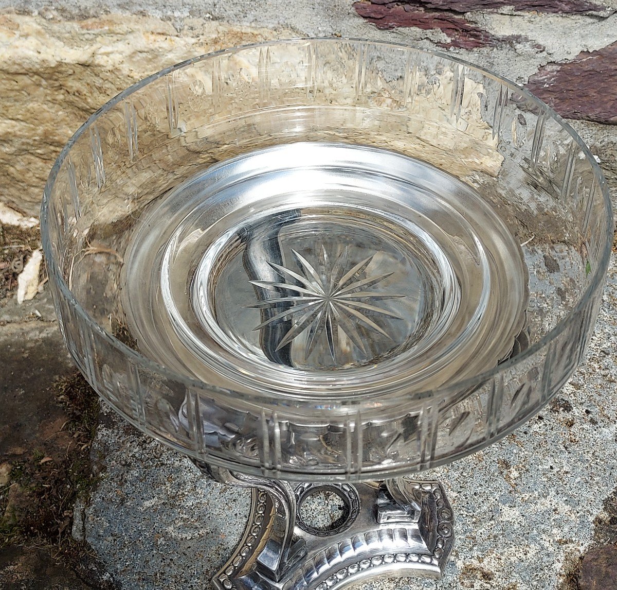 Gallia Footed Bowl In Silver Metal And Crystal-photo-2