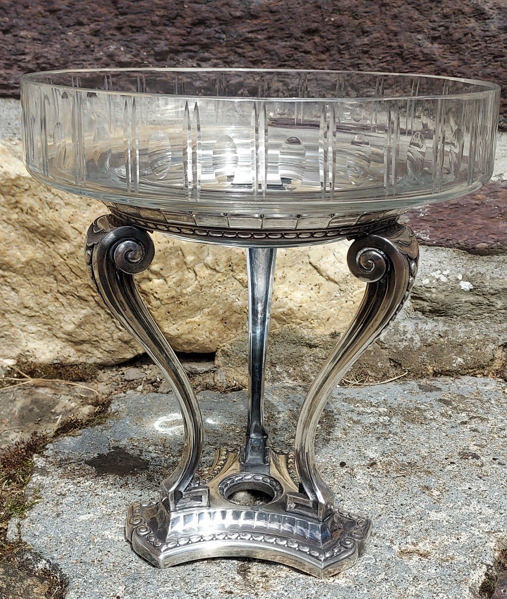 Gallia Footed Bowl In Silver Metal And Crystal-photo-4