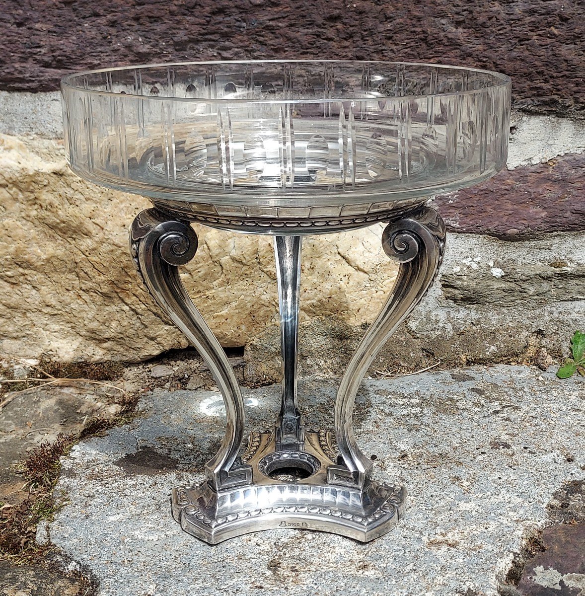 Gallia Footed Bowl In Silver Metal And Crystal-photo-1