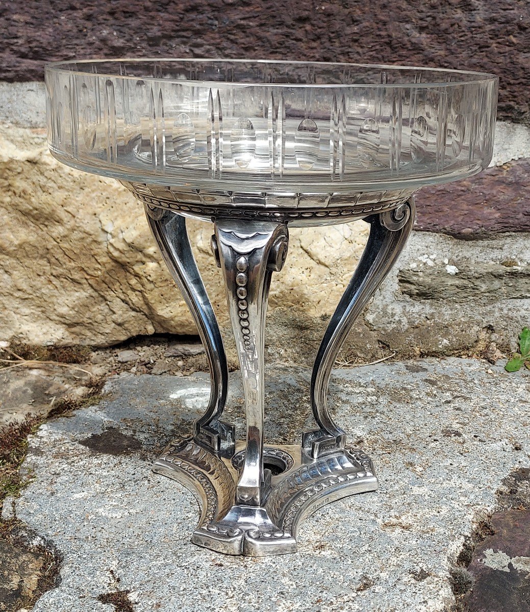 Gallia Footed Bowl In Silver Metal And Crystal