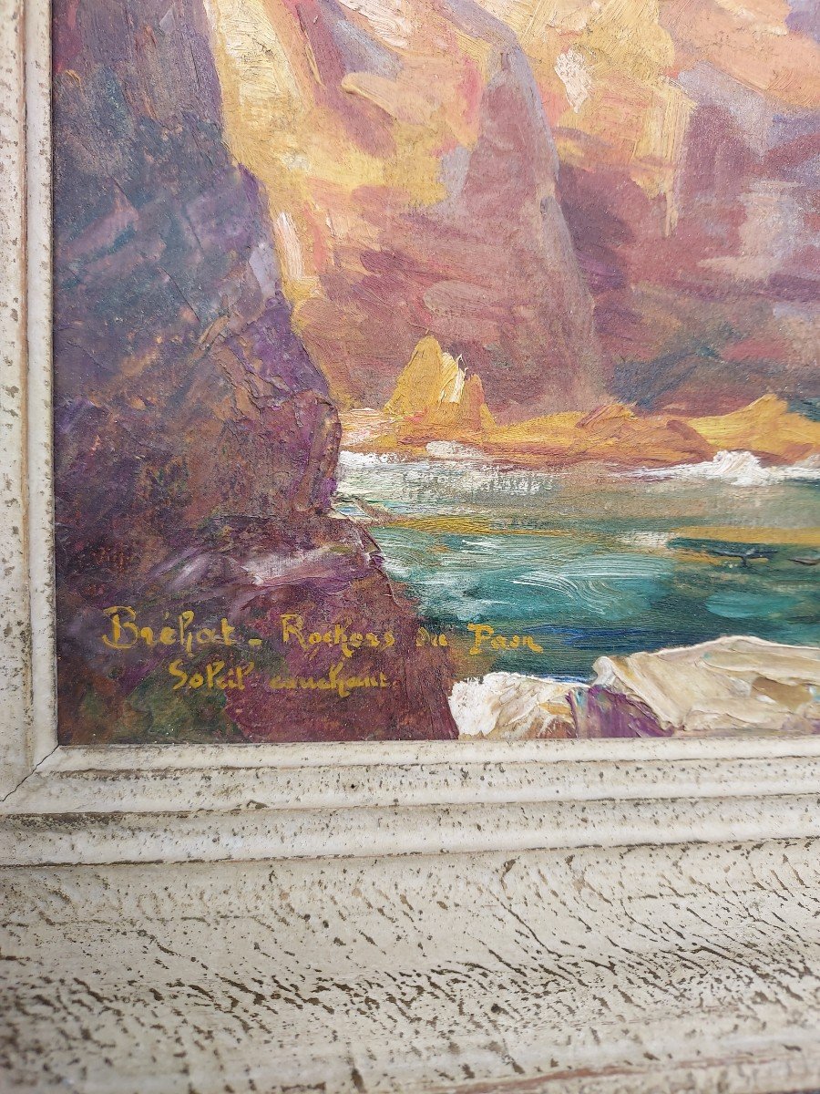 Tableau d'Aline Boisset Huile Sur Carton île De Bréhat Soleil Couchant-photo-3