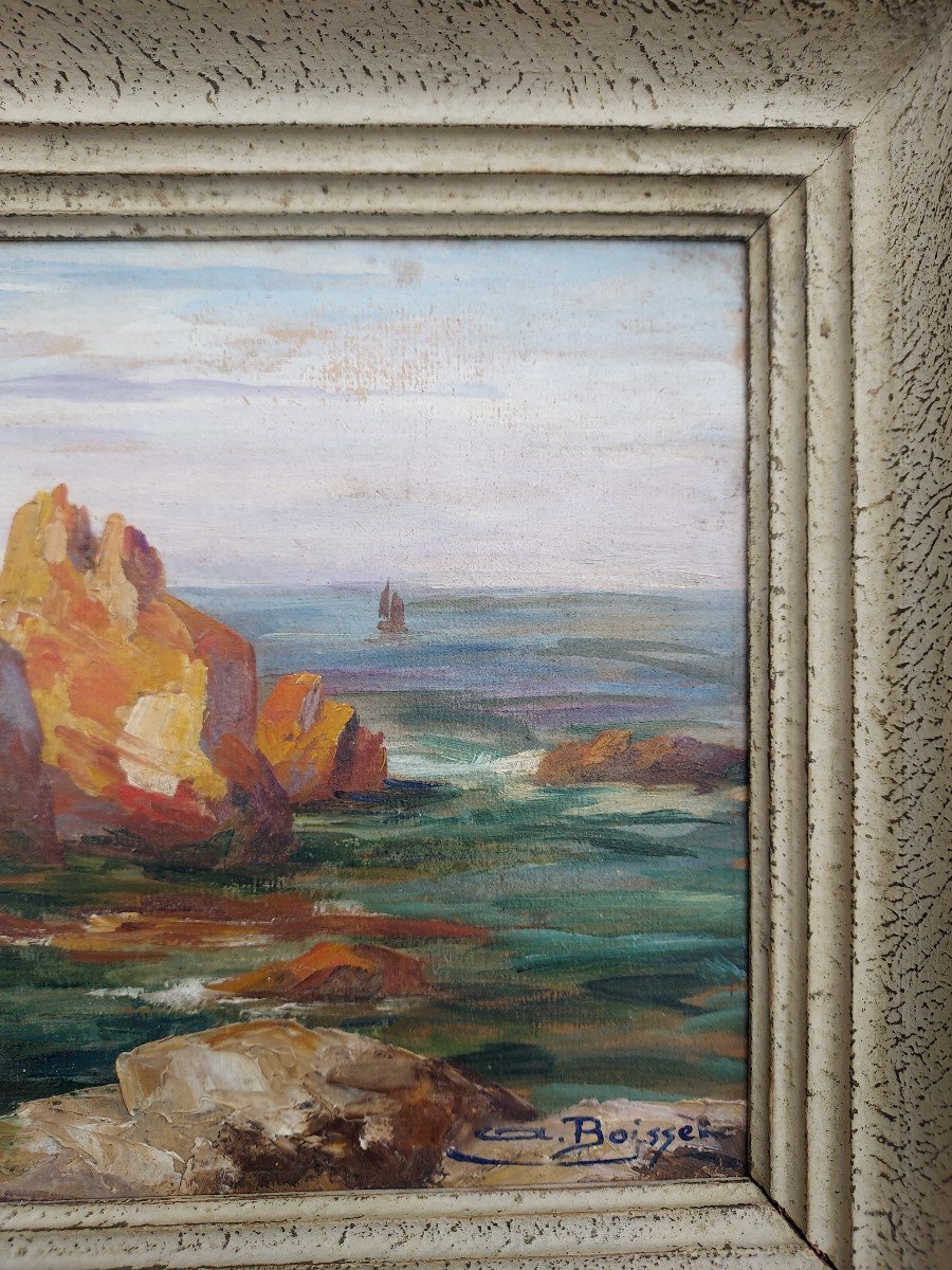 Tableau d'Aline Boisset Huile Sur Carton île De Bréhat Soleil Couchant-photo-4