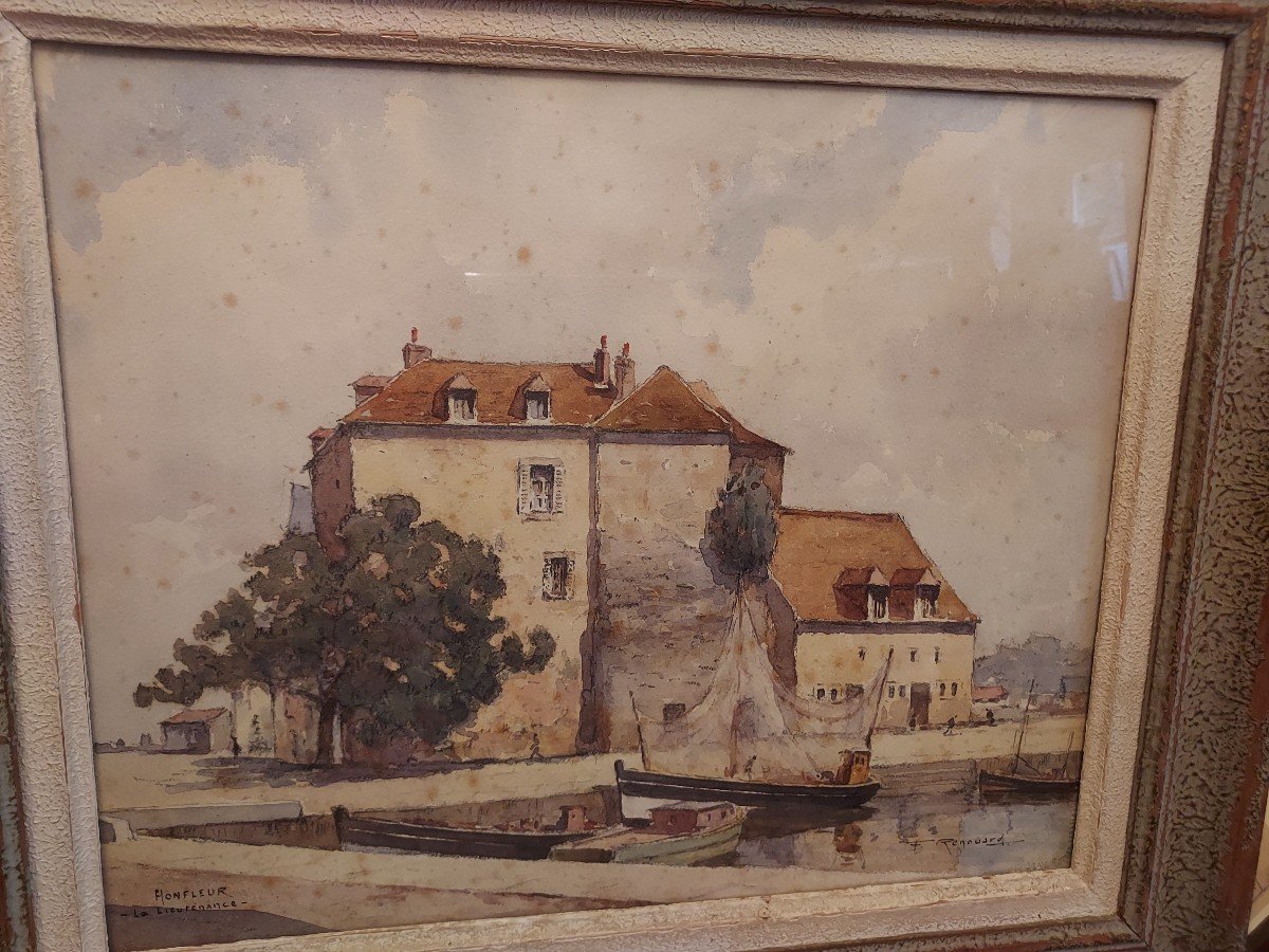 Tableau Honfleur La Lieutenance Aquarelle De Francois Renouard (1881-1962)-photo-3