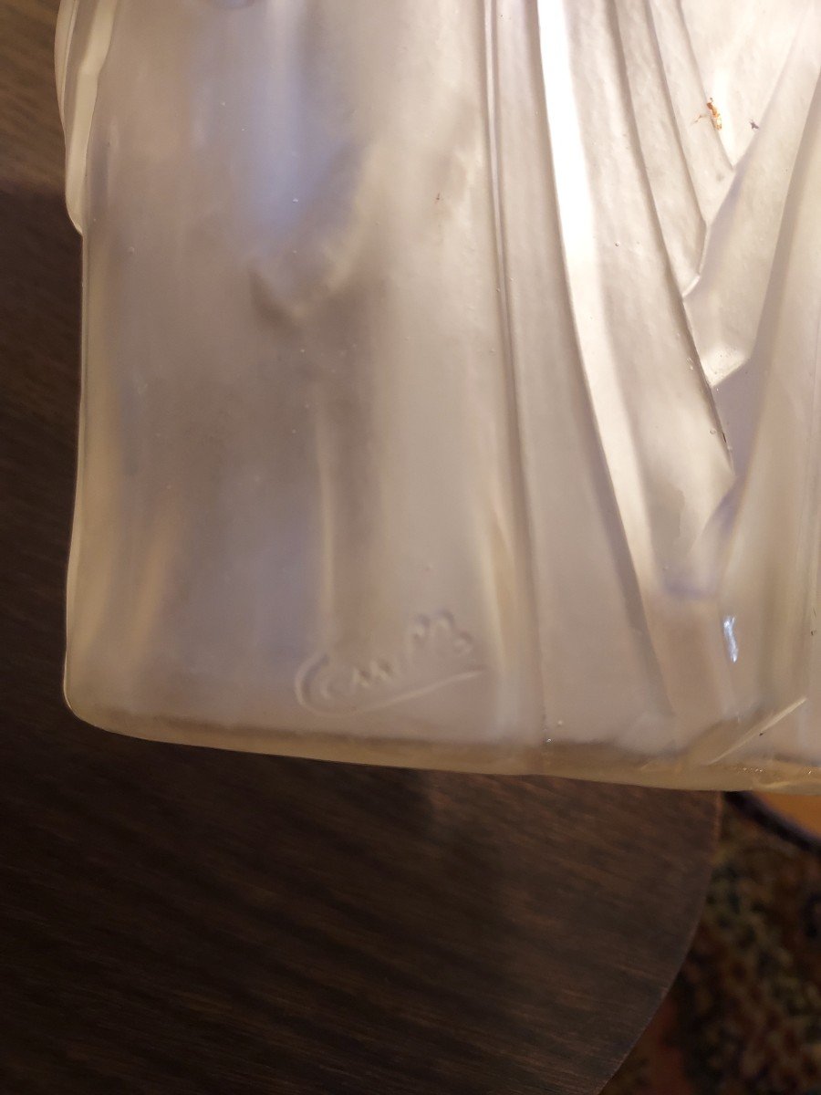 Pressed Glass Vase Signed Carrillo Parakeet Decor -photo-1