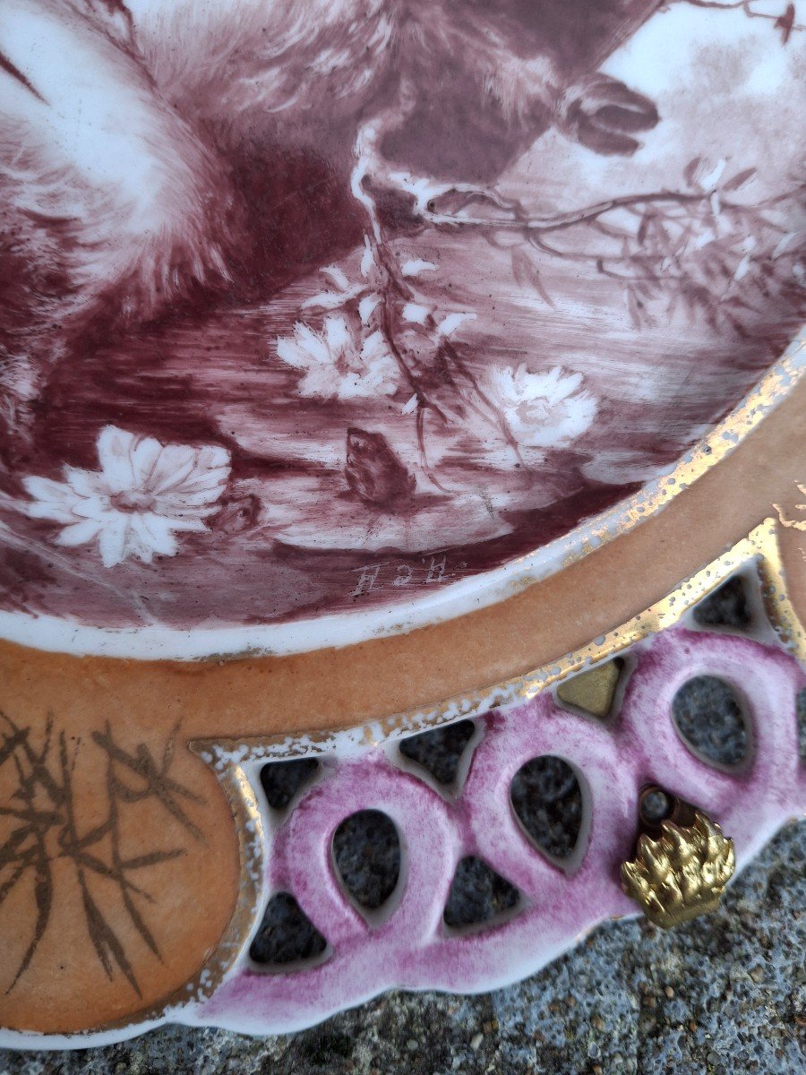Peinture Sur Porcelaine Faune Assiette Ajourée -photo-2