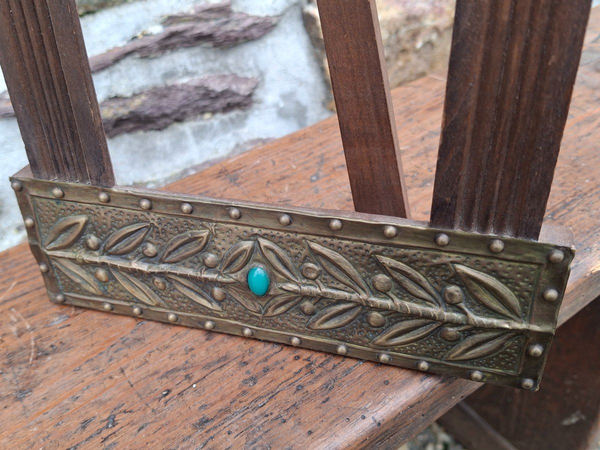 Art Nouveau Frame In Repoussé Copper And Cabochons-photo-4