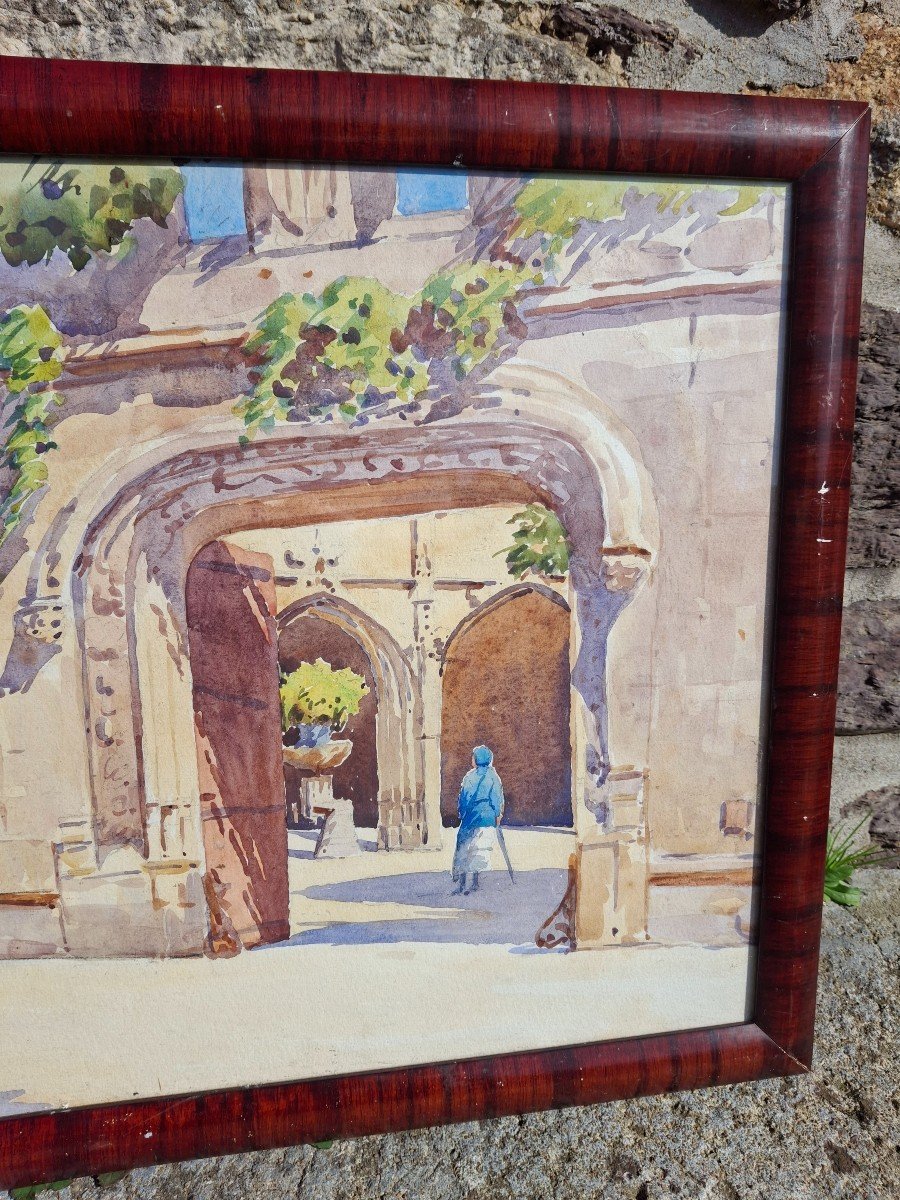 View Of The Cluny Museum Watercolor Signed Rabel-photo-2