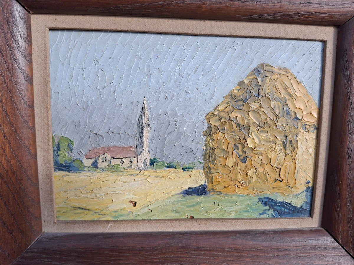 Huile Sur Panneau Au Couteau Campagne Normande Début XXe-photo-3
