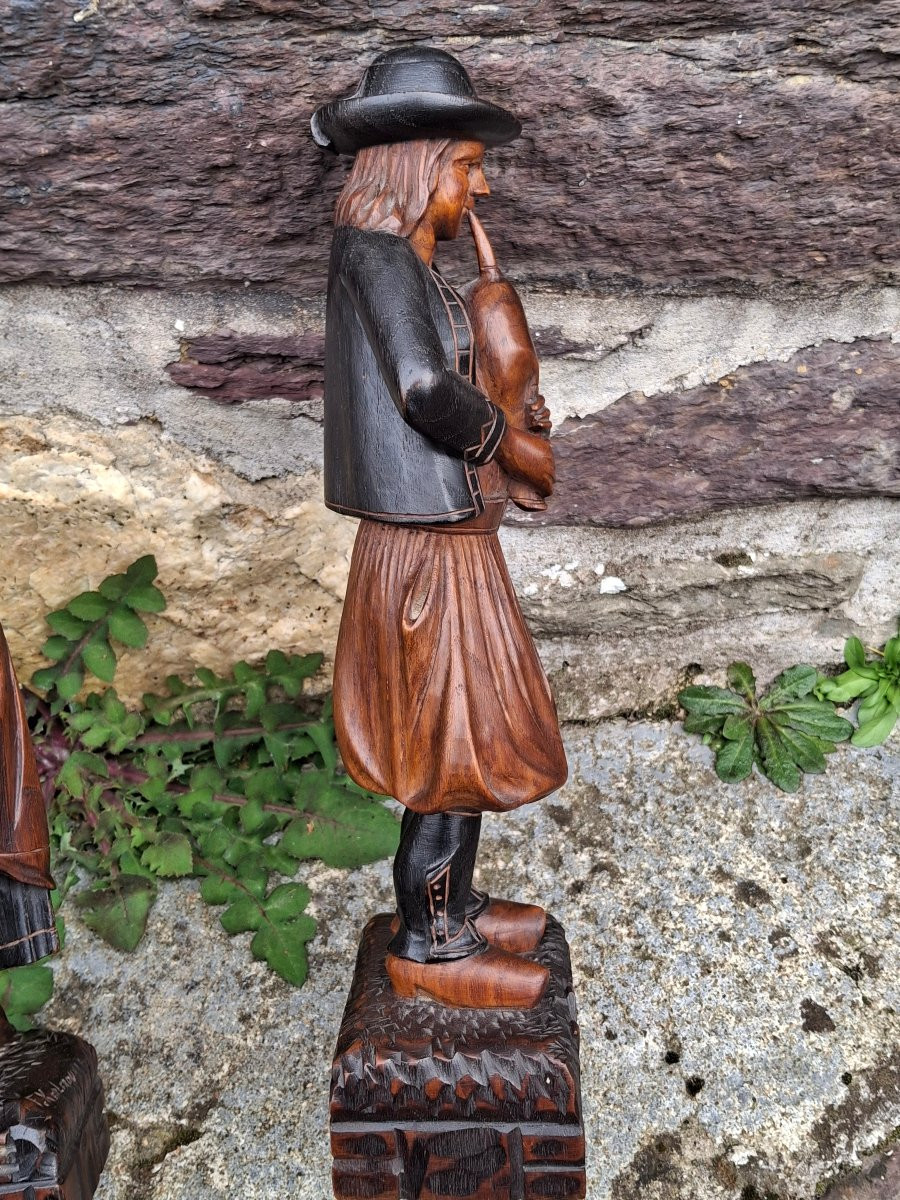 Couple De Bretons en costume Bois Sculptée Bicolore  Lannion-photo-8