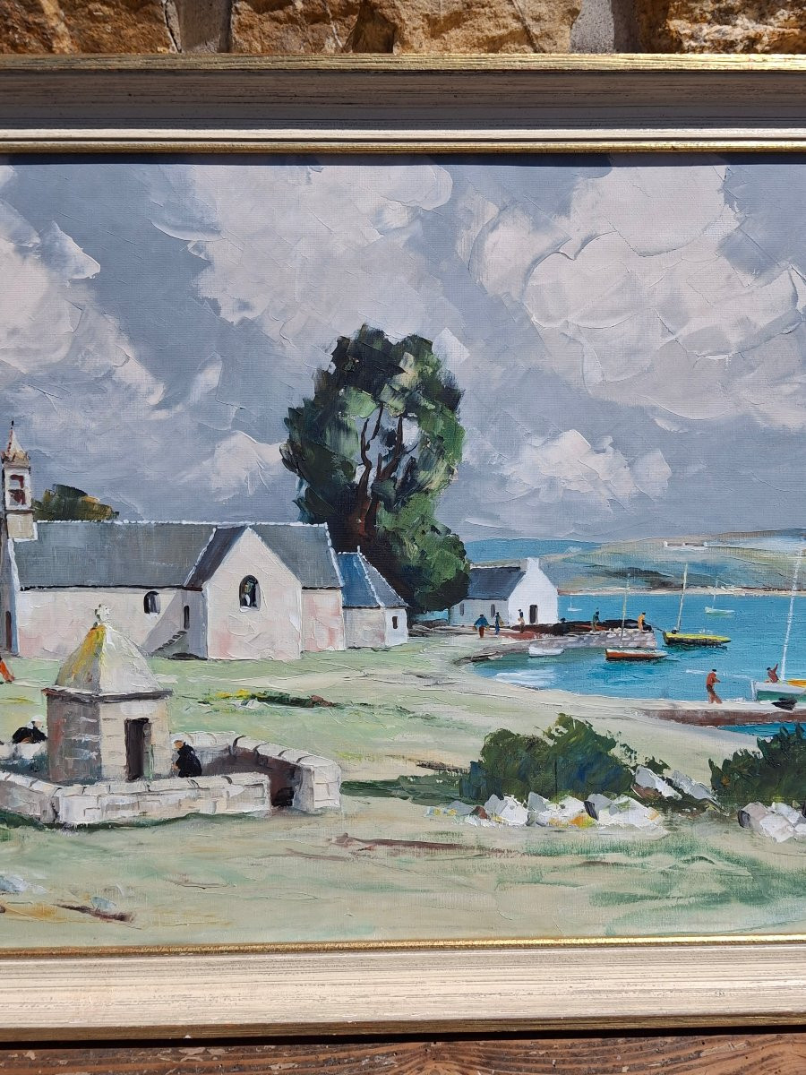 Tableau Huile Sur Toile Eglise de Saint-Philibert (Morbihan)-photo-3