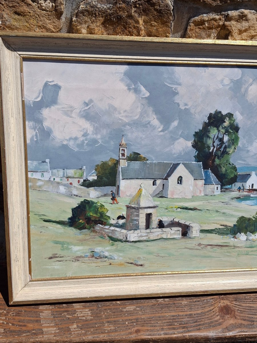 Tableau Huile Sur Toile Eglise de Saint-Philibert (Morbihan)-photo-4