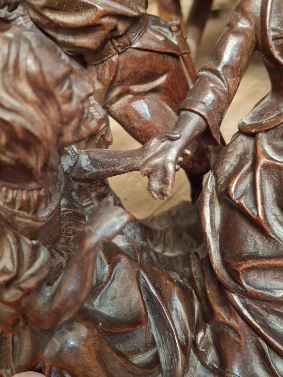 La diseuse de bonne aventure groupe en bois sculpté XIXe-photo-3