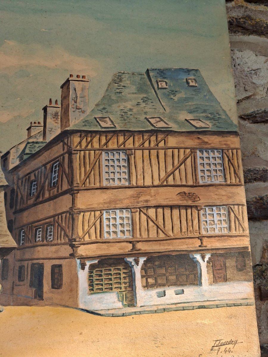 Dinan, Mother Pourcel's House, Place Des Merciers, Gouache, July 1944-photo-3