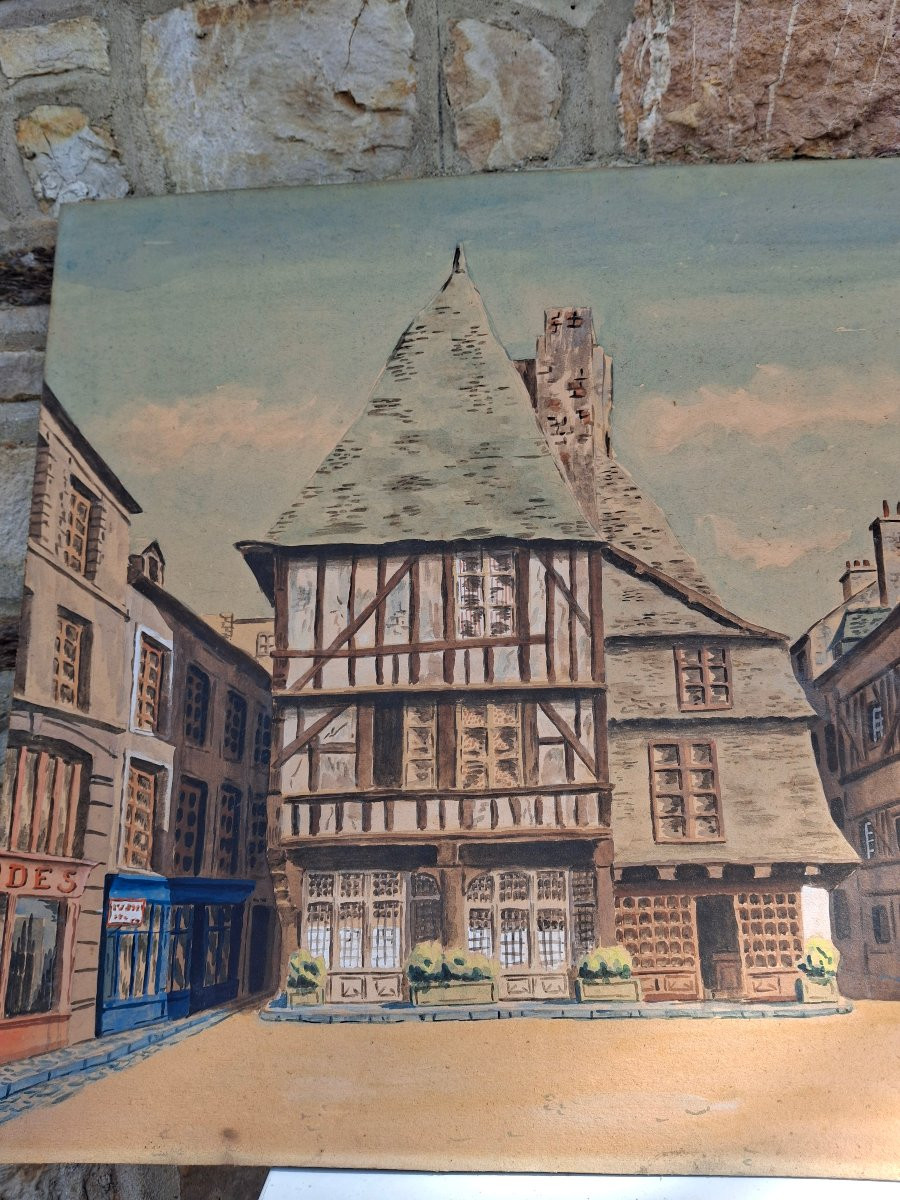 Dinan, Mother Pourcel's House, Place Des Merciers, Gouache, July 1944-photo-4