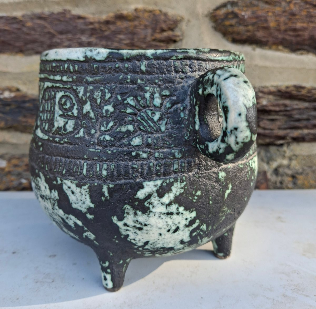 Small Planter, Ear-shaped Planter By Jacques Blin (1920-1995) With Fish Decoration-photo-2