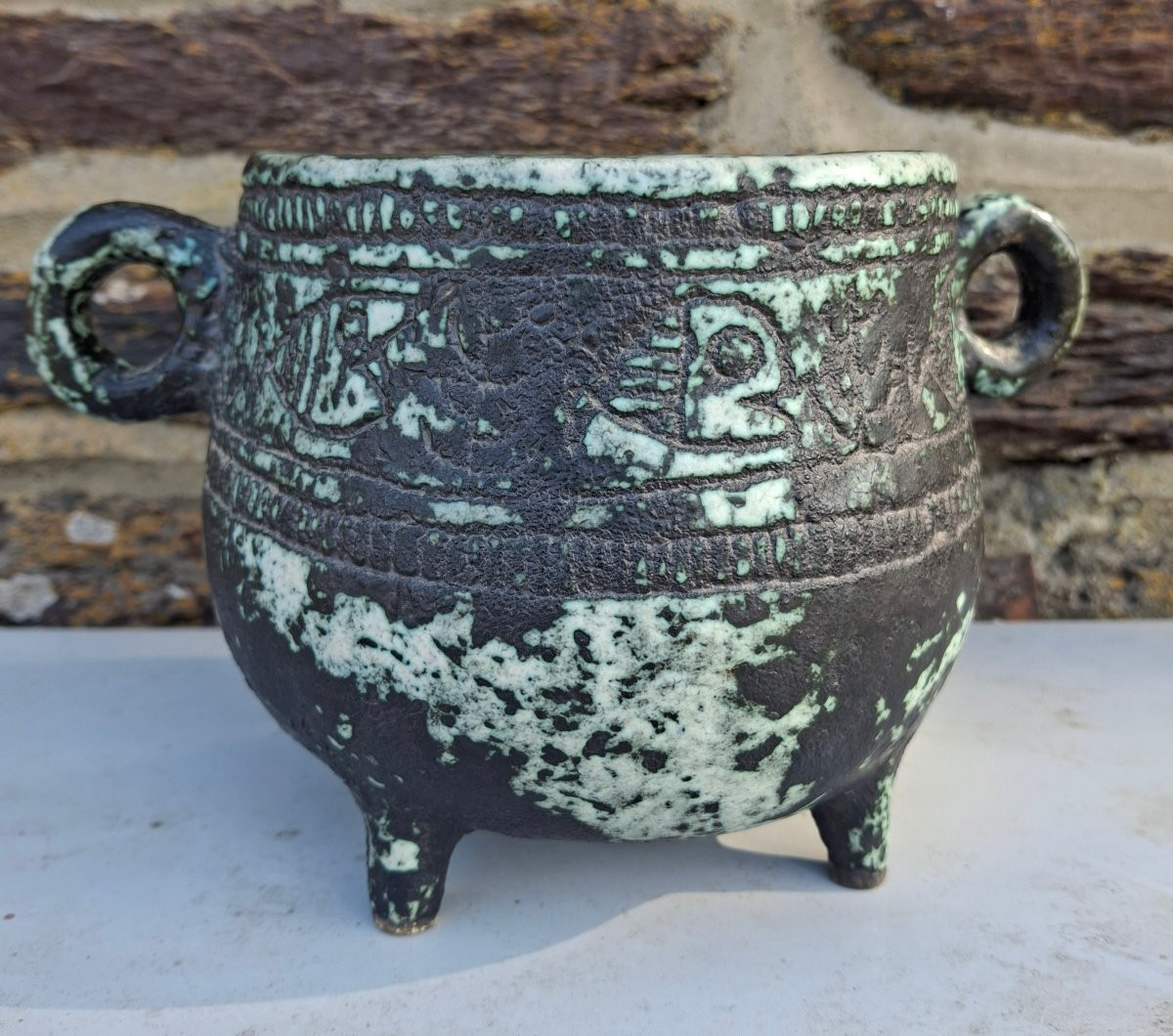 Small Planter, Ear-shaped Planter By Jacques Blin (1920-1995) With Fish Decoration-photo-3