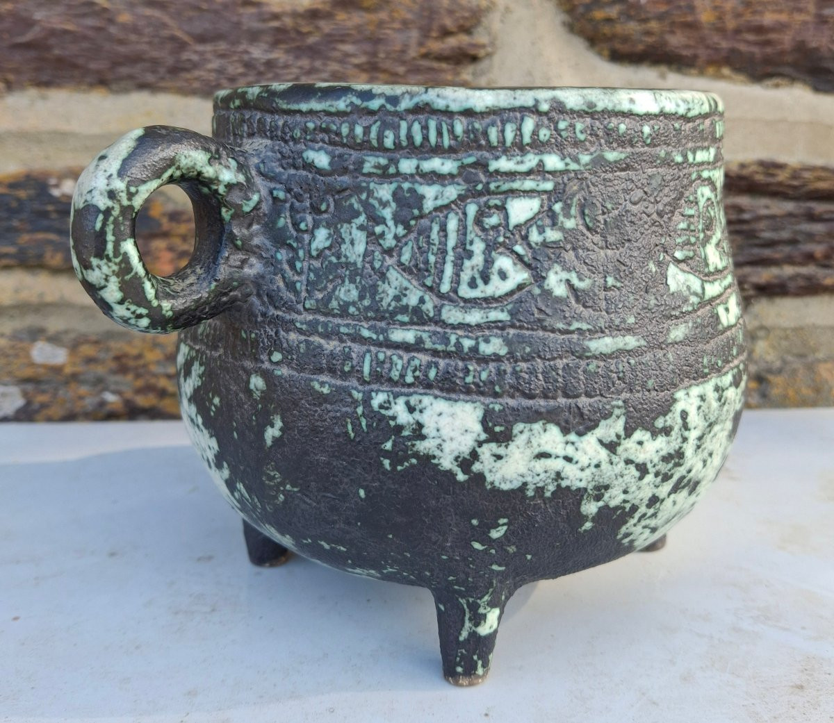Small Planter, Ear-shaped Planter By Jacques Blin (1920-1995) With Fish Decoration-photo-4