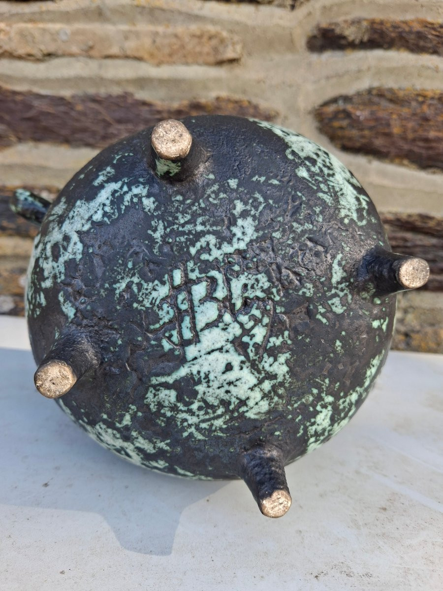 Small Planter, Ear-shaped Planter By Jacques Blin (1920-1995) With Fish Decoration-photo-3