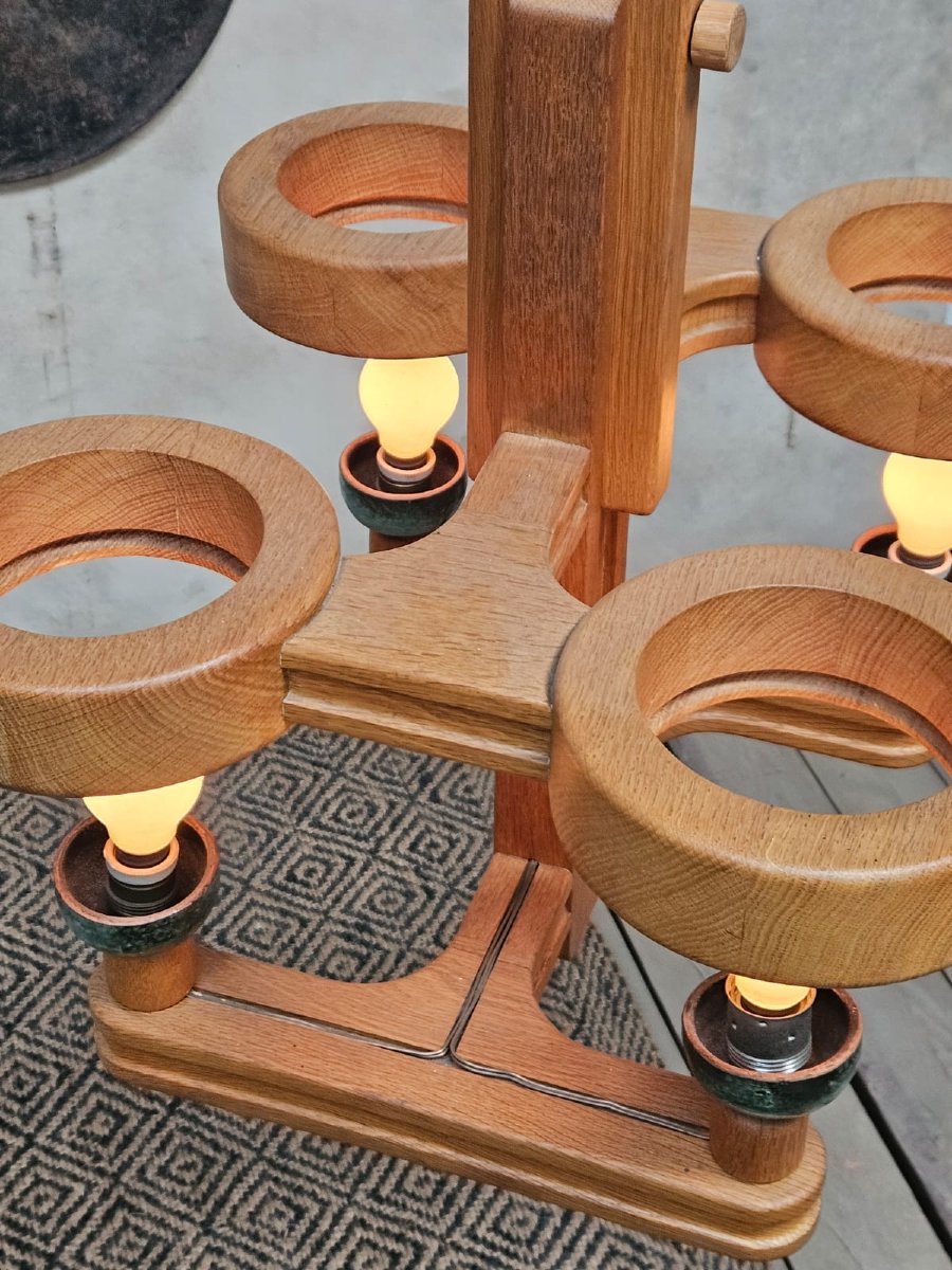 Guillerme Et Chambron Large 4-light Chandelier In Oak And Ceramic  -photo-4