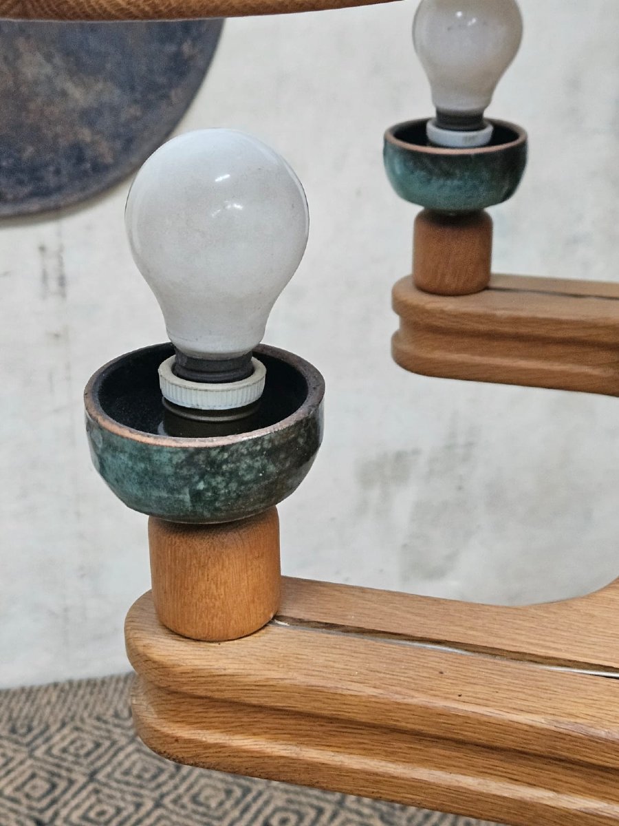Guillerme Et Chambron Large 4-light Chandelier In Oak And Ceramic  -photo-2