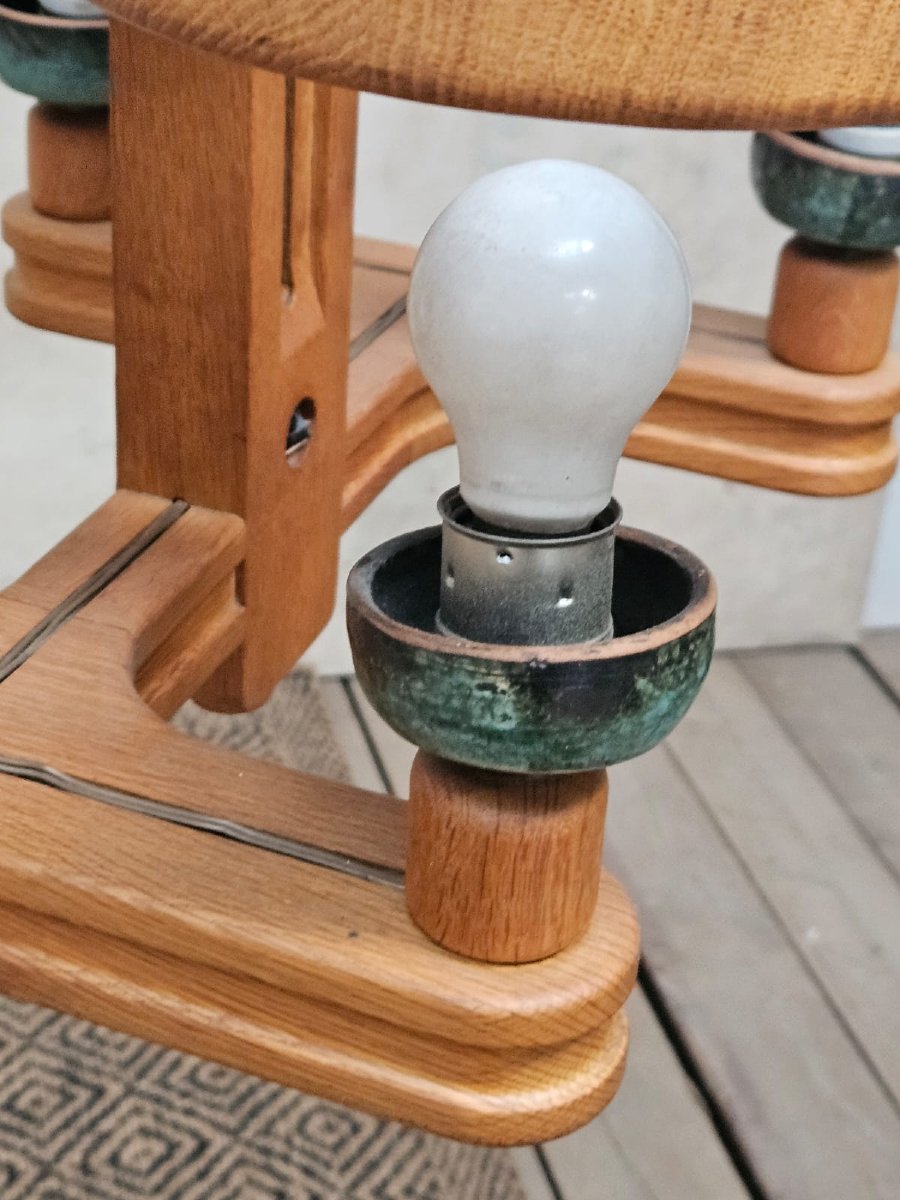 Guillerme Et Chambron Large 4-light Chandelier In Oak And Ceramic  -photo-3