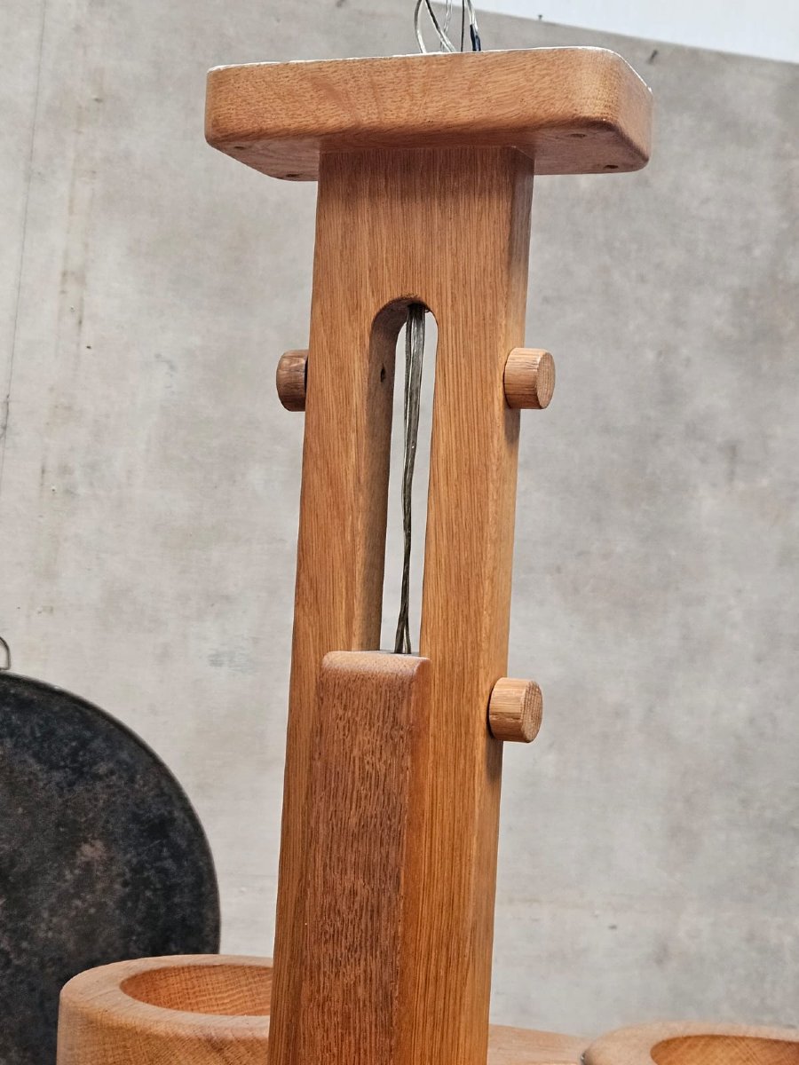 Guillerme Et Chambron Large 4-light Chandelier In Oak And Ceramic  -photo-4