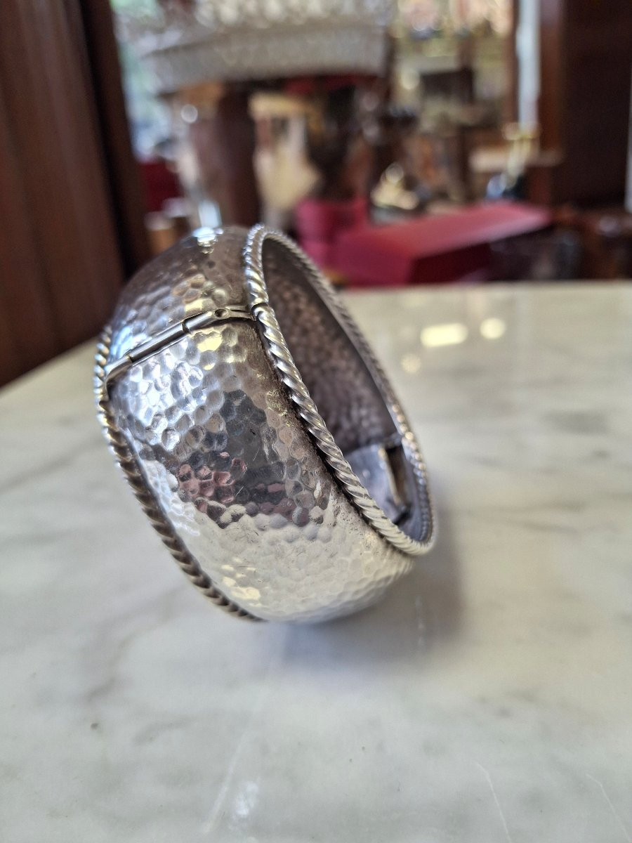 Art Deco Hammered Silver Cuff Bracelet By René Sitoleux-photo-4