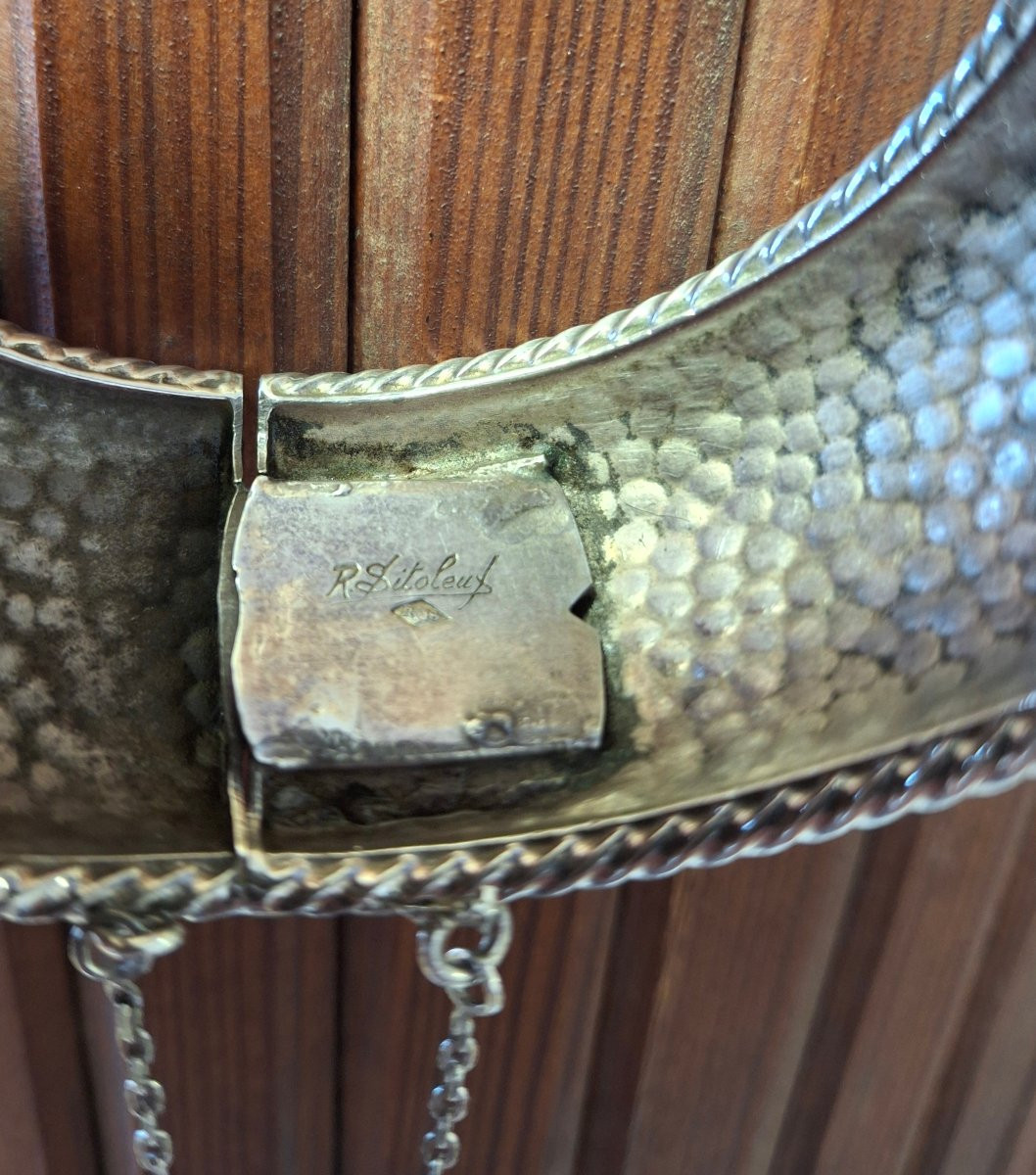 Art Deco Hammered Silver Cuff Bracelet By René Sitoleux-photo-2