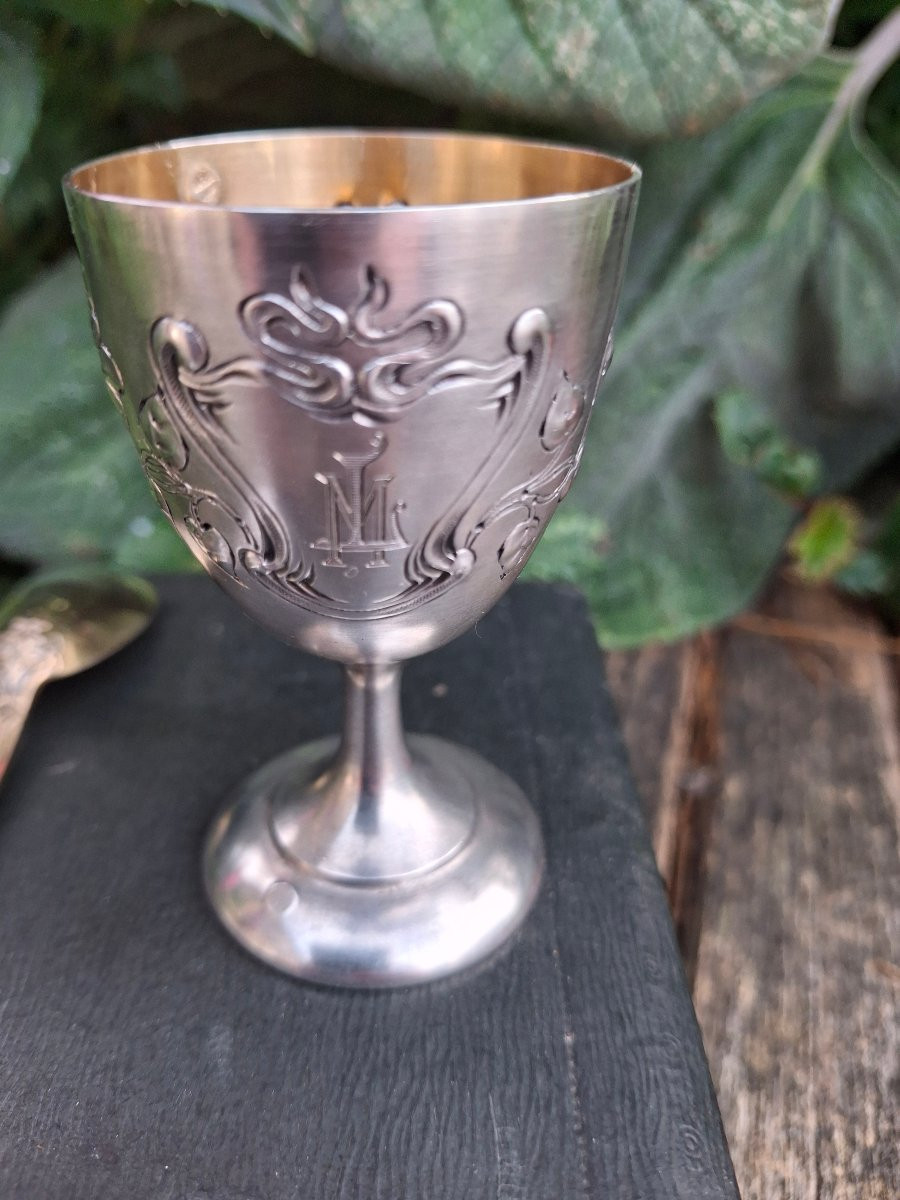 Coquetier en argent et sa cuillère art nouveau-photo-3