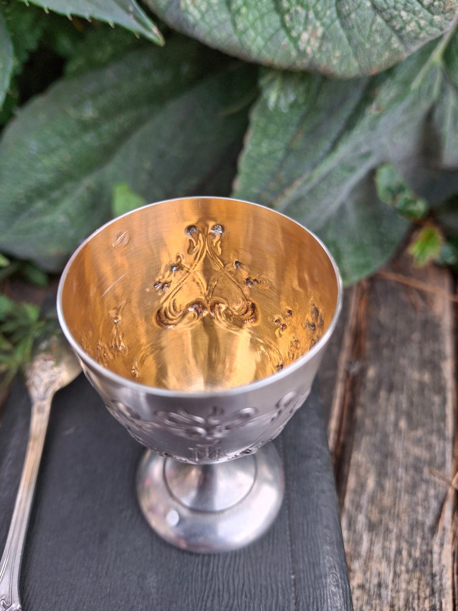 Coquetier en argent et sa cuillère art nouveau-photo-4