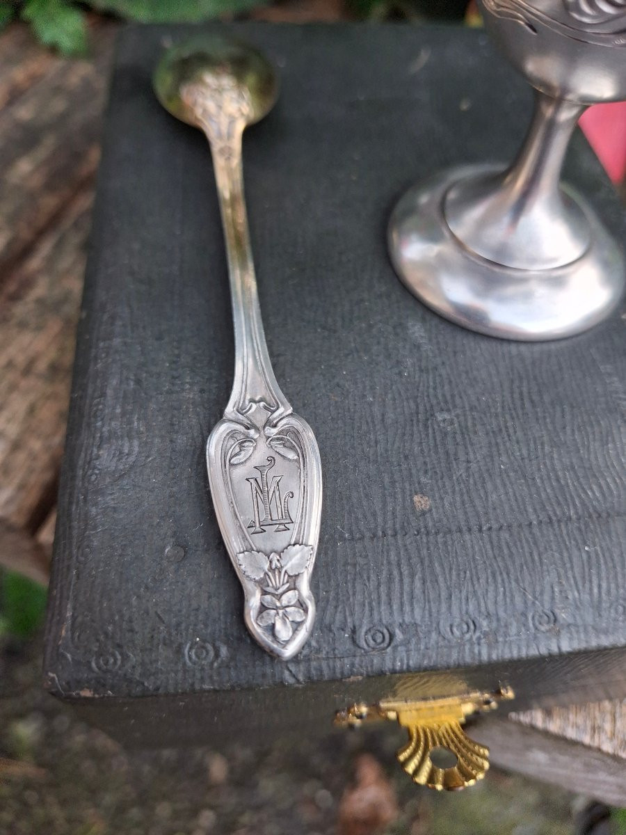Coquetier en argent et sa cuillère art nouveau-photo-1
