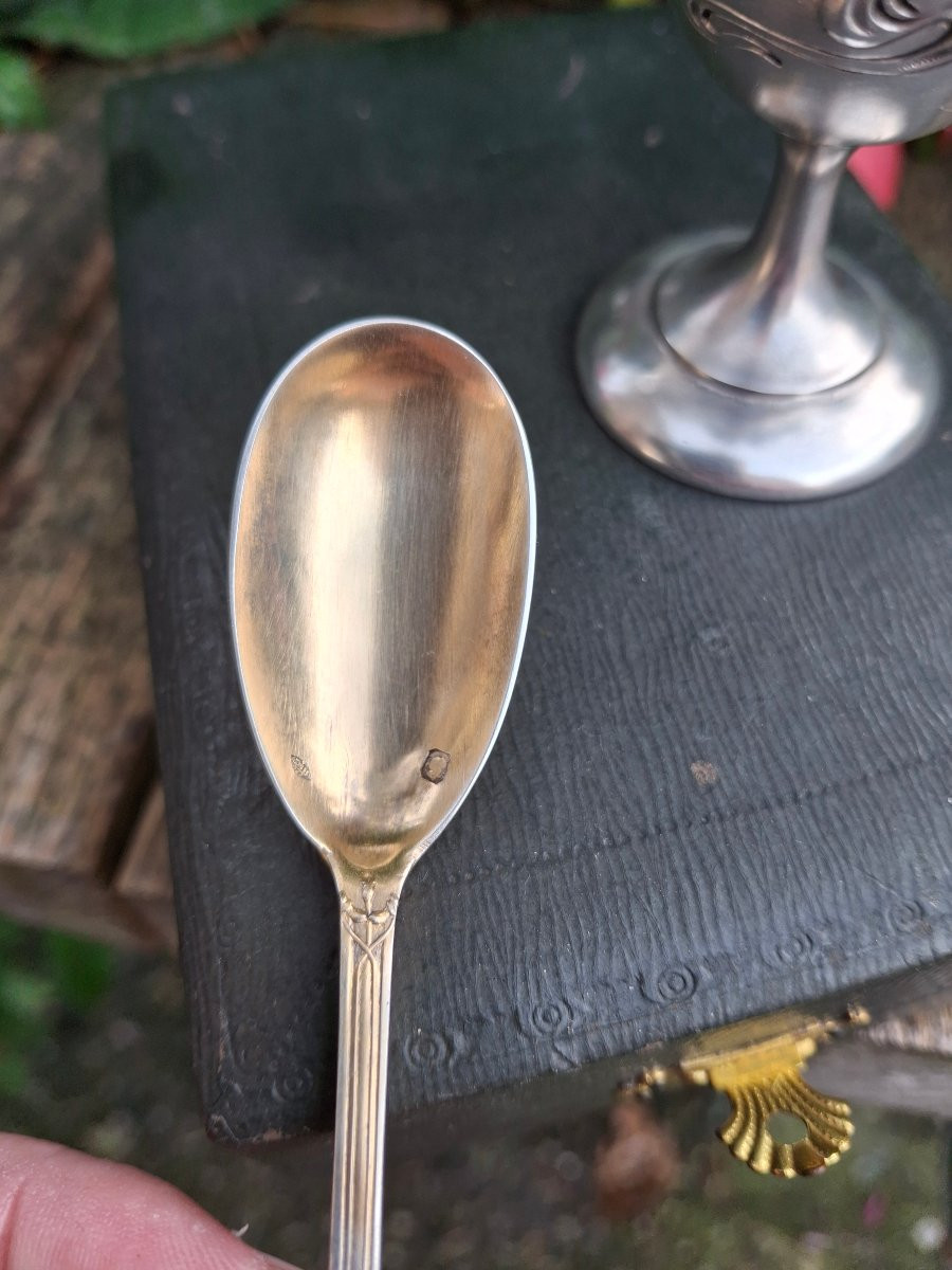 Coquetier en argent et sa cuillère art nouveau-photo-2
