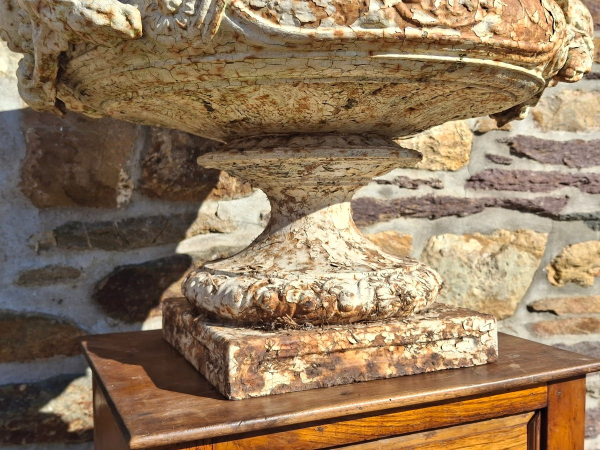Urne de jardin, grande vasque en fonte mascarons-photo-3