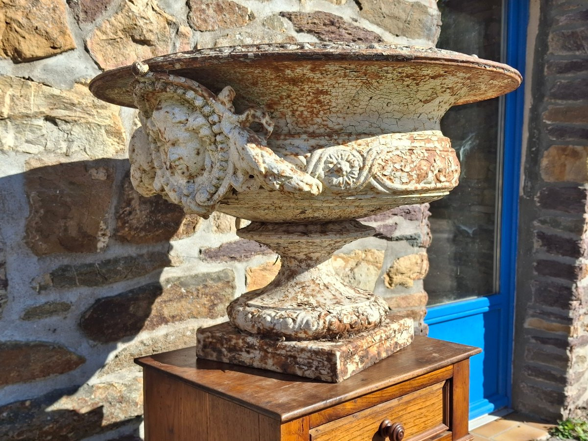 Urne de jardin, grande vasque en fonte mascarons-photo-4