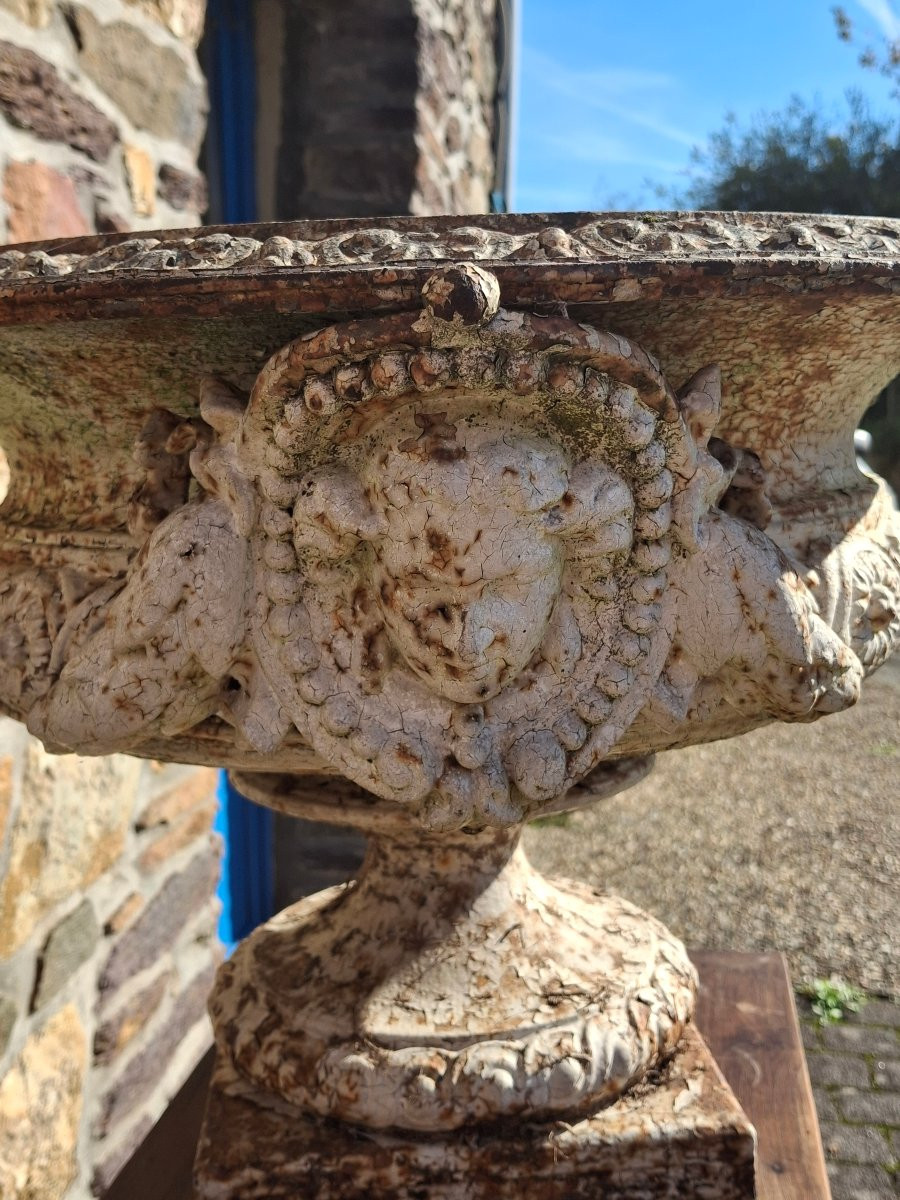 Urne de jardin, grande vasque en fonte mascarons-photo-5