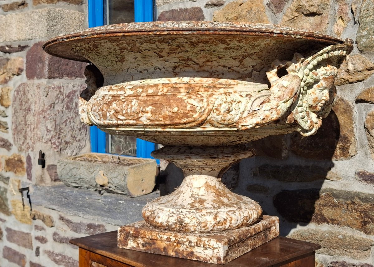 Urne de jardin, grande vasque en fonte mascarons-photo-6