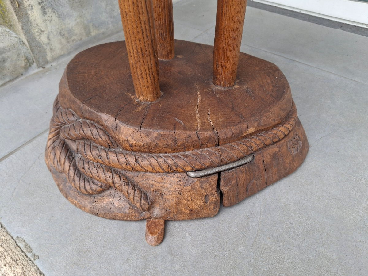 Brutalist Coat Rack In Carved Wood-photo-3