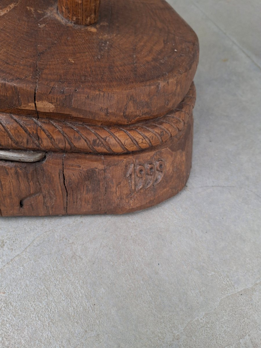 Brutalist Coat Rack In Carved Wood-photo-4