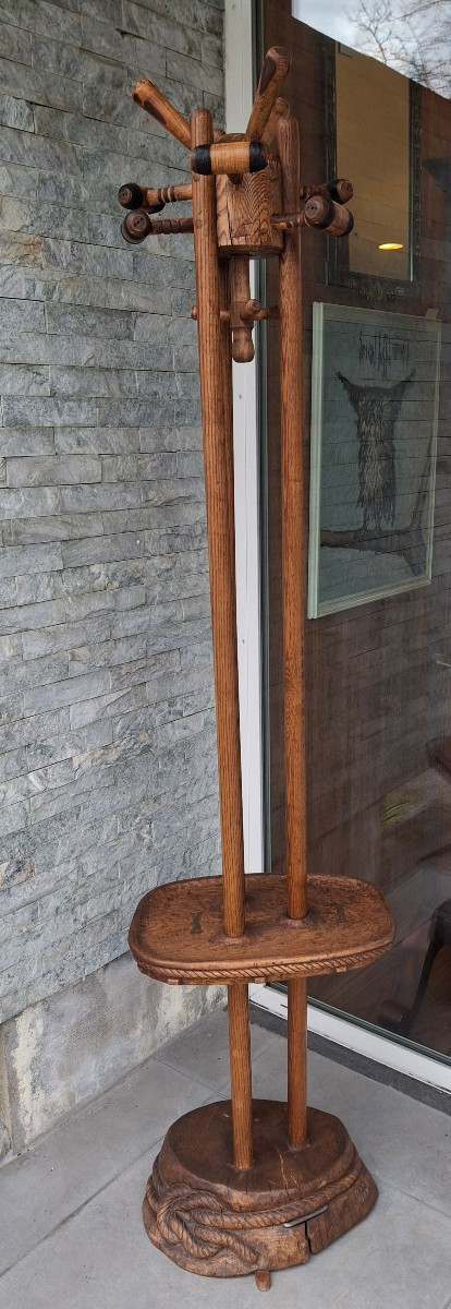 Brutalist Coat Rack In Carved Wood