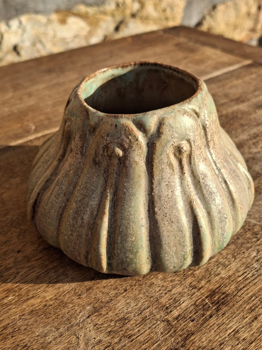Alexandre Bigot (1862-1927) Art Nouveau Bulbous Vase With Vegetal Decoration-photo-2
