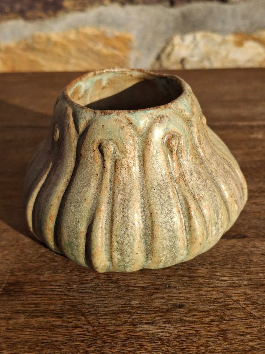 Alexandre Bigot (1862-1927) Art Nouveau Bulbous Vase With Vegetal Decoration-photo-3